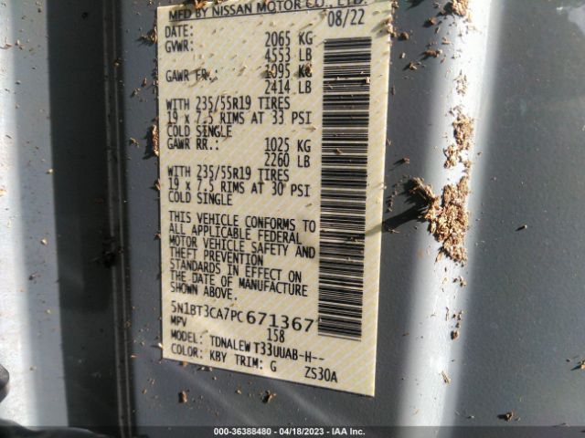 5N1BT3CA7PC671367 Nissan Rogue Sl