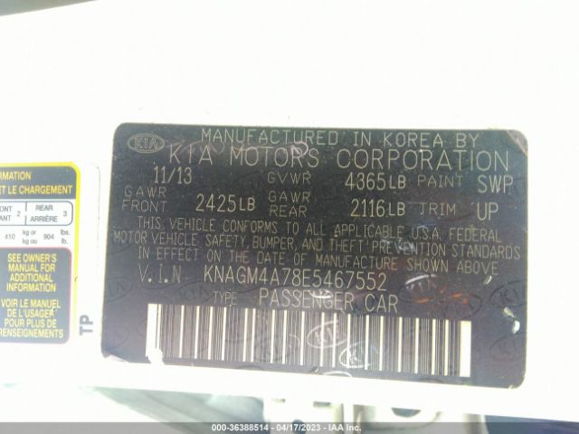 KNAGM4A78E5467552 KIA Optima Lx