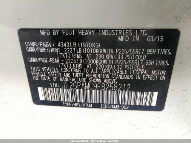 JF2GPAMC9F8258212 Subaru Xv Crosstrek Limited