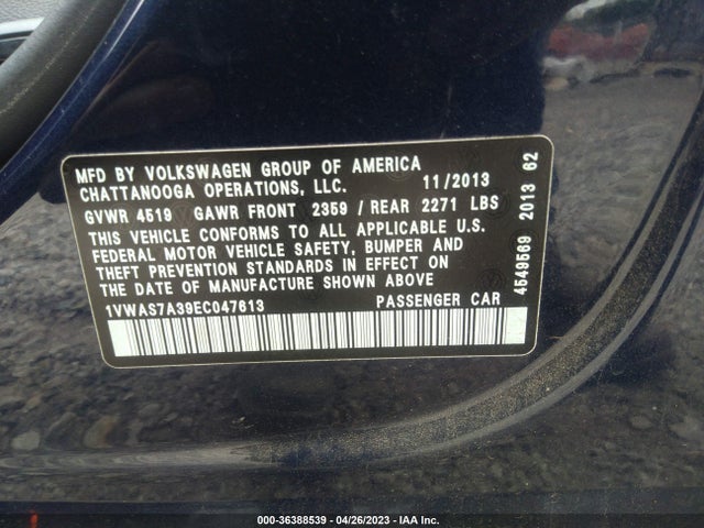 1VWAS7A39EC047613 Volkswagen Passat Wolfsburg Ed
