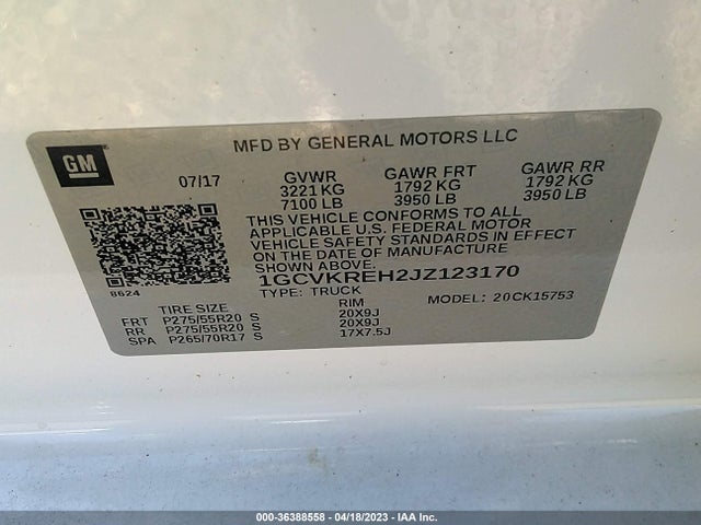 36388558 :رقم المزاد ، 1GCVKREH2JZ123170 vin ، 2018 Chevrolet Silverado 1500 Lt مزاد بيع