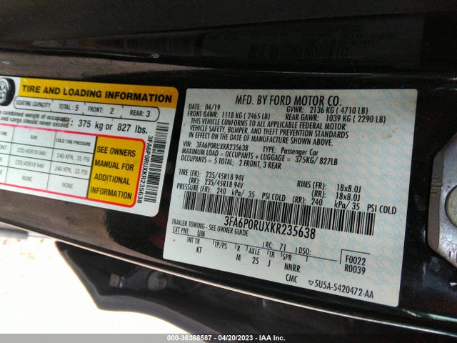 Ford Fusion Hybrid Titanium 2019 3FA6P0RUXKR235638 Image 9