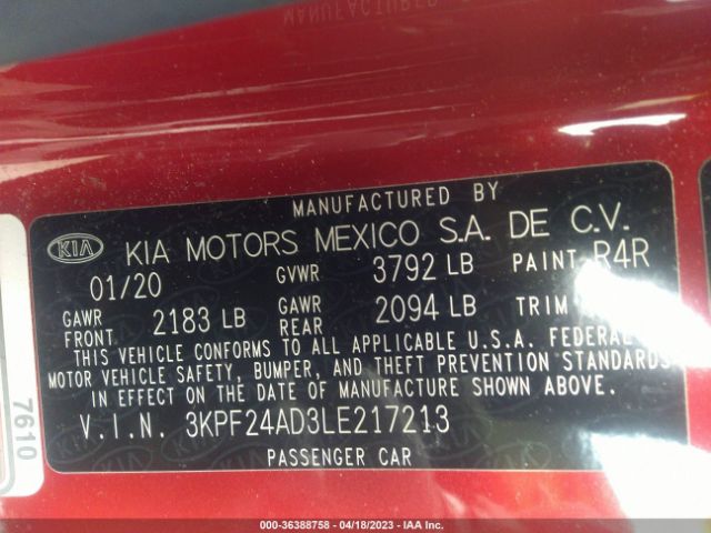 3KPF24AD3LE217213 KIA Forte Lxs
