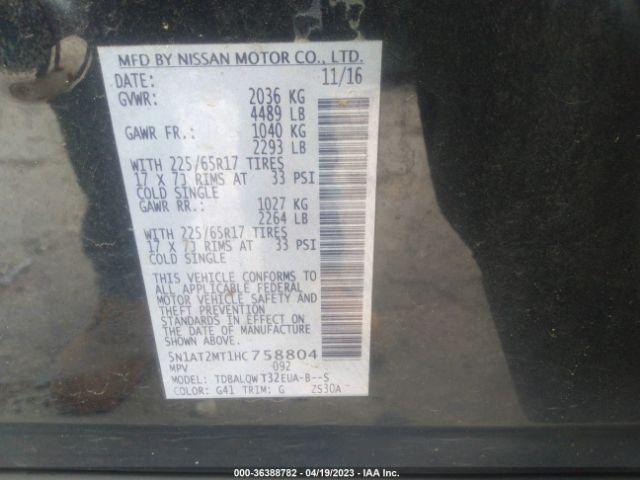 5N1AT2MT1HC758804 Nissan ROGUE SV