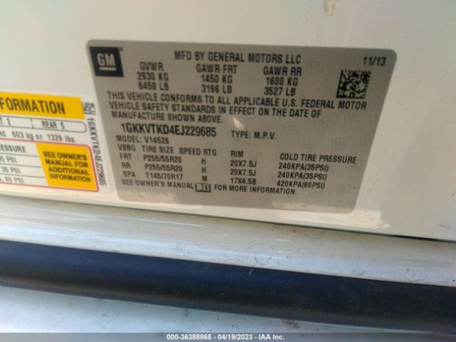 1GKKVTKD4EJ229685 GMC Acadia Denali