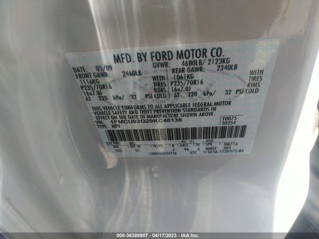 2009 FORD ESCAPE XLT VIN: 1FMCU93G29KC46138
