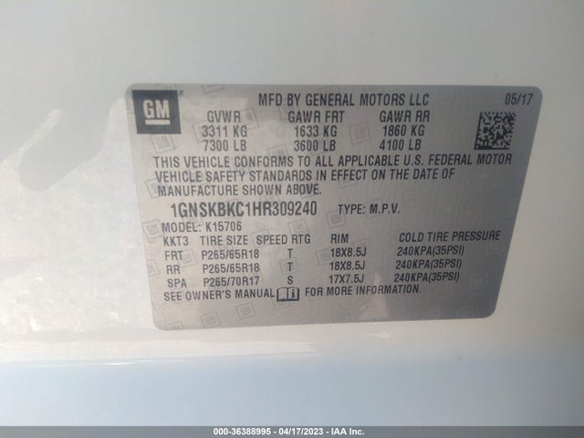 Chevrolet Tahoe Lt 2017 1GNSKBKC1HR309240 Image 10