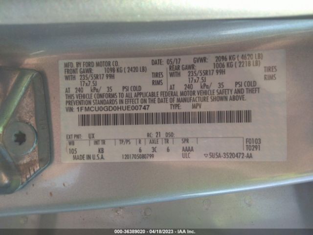 1FMCU0GD0HUE00747 Ford ESCAPE SE