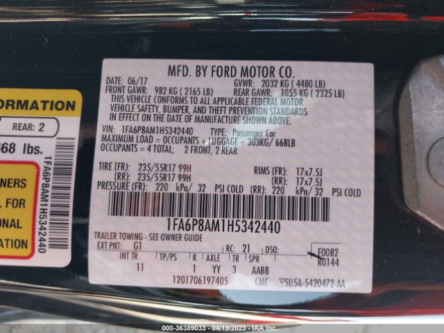 1FA6P8AM1H5342440 Ford Mustang V6