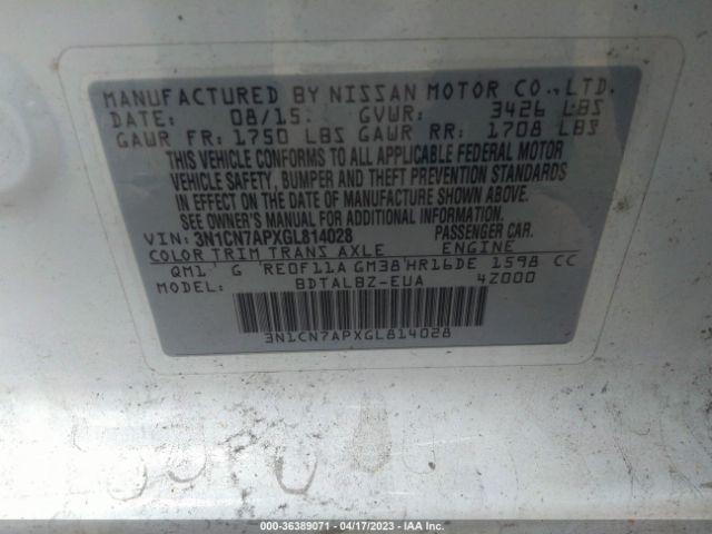3N1CN7APXGL814028 Nissan Versa 1.6 S/1.6 S+/1.6 Sl/1.6 Sv