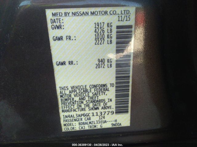 1N4AL3AP6GC113779 Nissan Altima 2.5 Sv