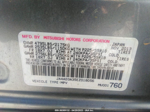 JA4AD3A35EZ018056 Mitsubishi Outlander Se