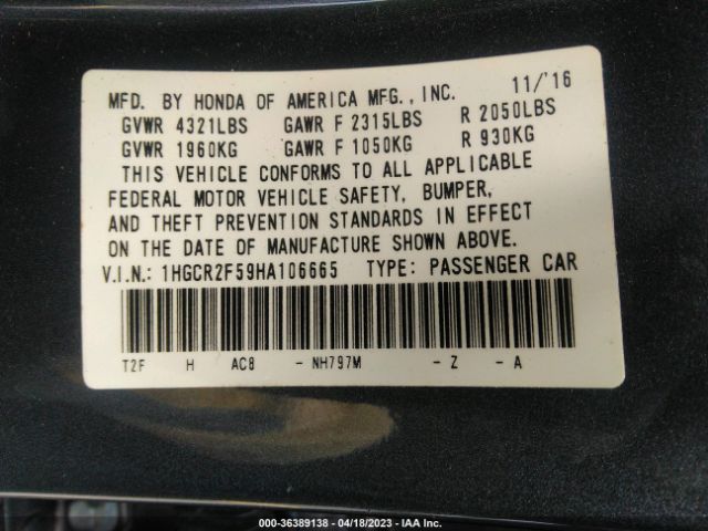 1HGCR2F59HA106665 Honda Accord Sedan Sport
