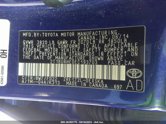 Toyota Corolla S Plus 2014 2T1BURHE0EC193703 Image 9