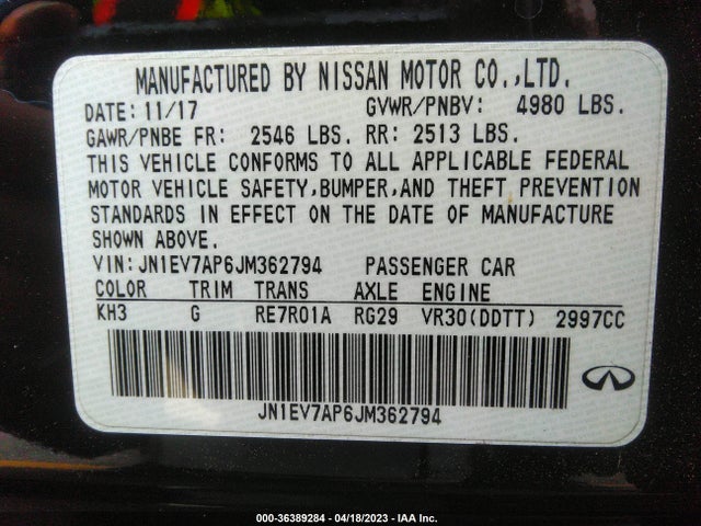JN1EV7AP6JM362794 Infiniti Q50 3.0t Luxe