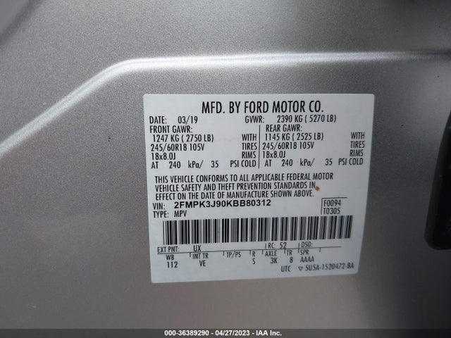 Ford EDGE SEL 2019 2FMPK3J90KBB80312 Image 9
