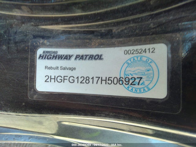 2007 HONDA CIVIC CPE EX VIN: 2HGFG12817H506927