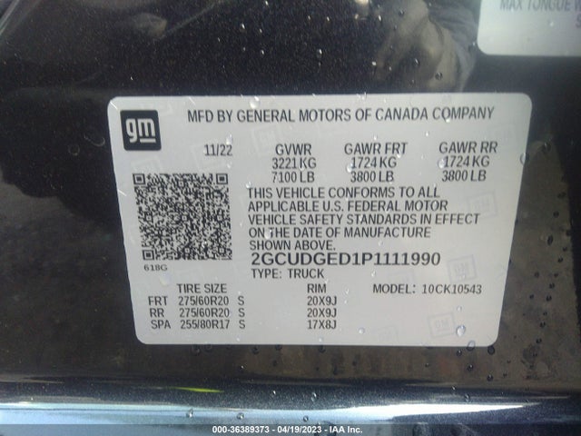 2023 CHEVROLET SILVERADO 1500 LTZ VIN: 2GCUDGED1P1111990