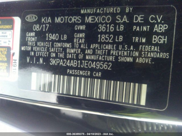 3KPA24AB1JE049562 KIA RIO LX