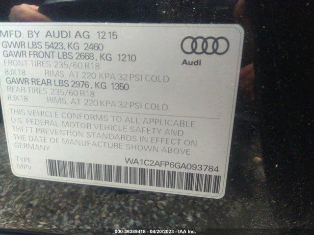 WA1C2AFP6GA093784 Audi Q5 PREMIUM