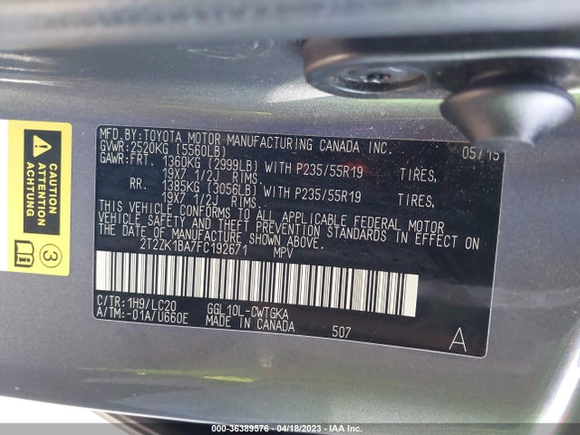 2T2ZK1BA7FC192671 Lexus RX 350