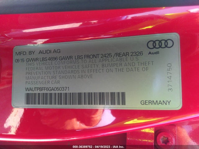 WAUTPBFF6GA050371 Audi A3 E-tron Premium Plus