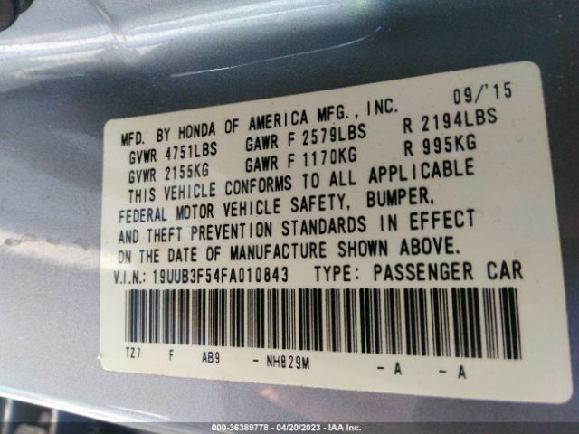 19UUB3F54FA010843 Acura Tlx V6 Tech