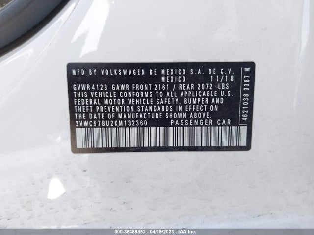 3VWC57BU2KM132360 Volkswagen Jetta S/se/r-line