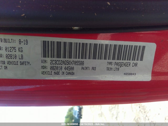 Dodge Challenger Sxt 2019 2C3CDZAG5KH705588 Image 9