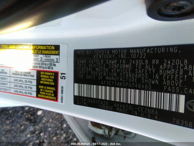 2023 TOYOTA CAMRY LE VIN: 4T1C11AK5PU746460