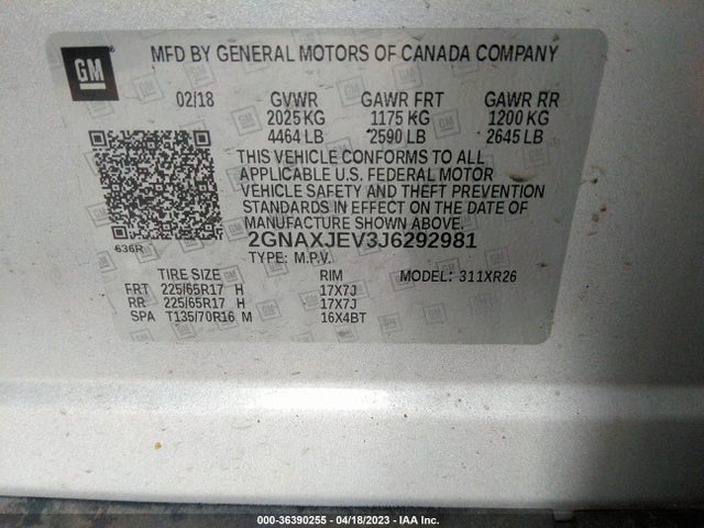 Chevrolet EQUINOX LT 2018 2GNAXJEV3J6292981 Image 10