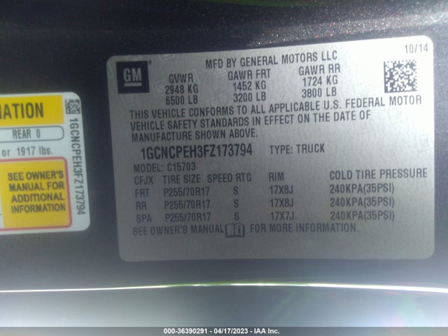 2015 CHEVROLET SILVERADO 1500 LS VIN: 1GCNCPEH3FZ173794