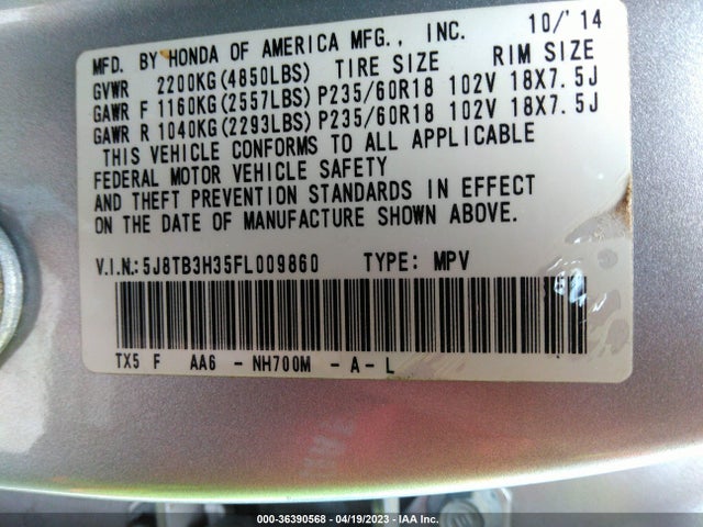 Acura RDX 2015 5J8TB3H35FL009860 Image 9