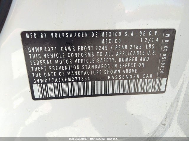 3VWD17AJXFM277854 Volkswagen Jetta Sedan 1.8t Se