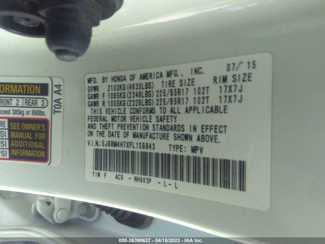Honda Cr-v Ex-l 2015 5J6RM4H7XFL108843 Image 9