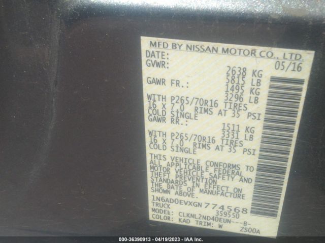 1N6AD0EVXGN774568 Nissan Frontier Sv