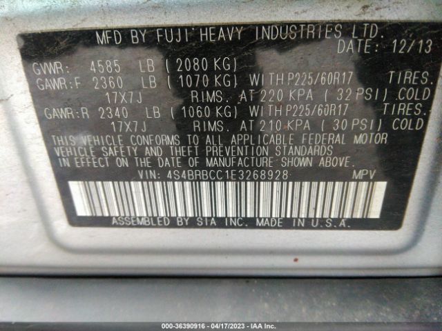 4S4BRBCC1E3268928 Subaru Outback 2.5i Premium