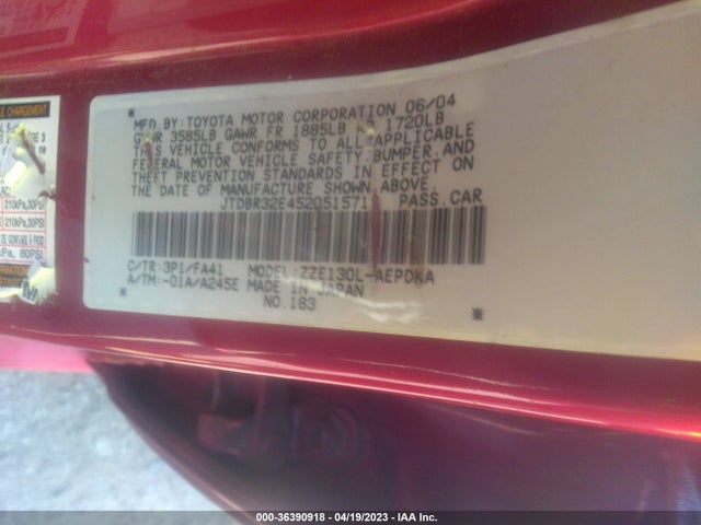 2005 TOYOTA COROLLA CE/LE VIN: JTDBR32E452051571