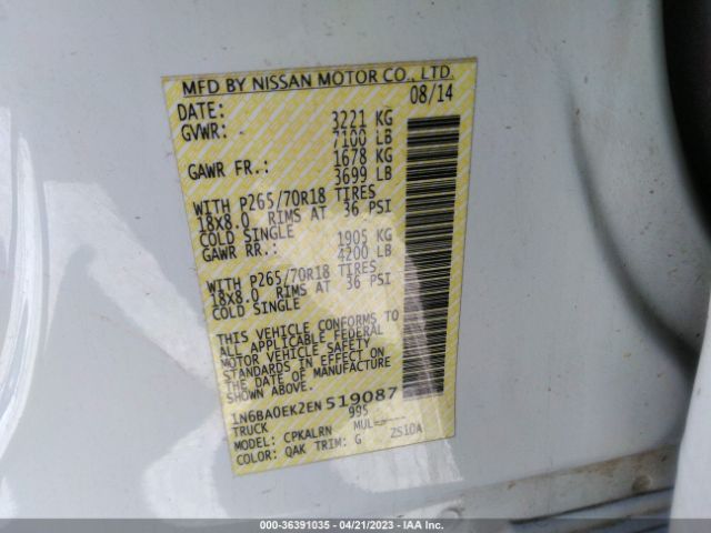 1N6BA0EK2EN519087 Nissan TITAN S