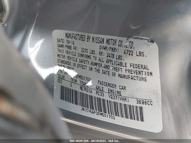 2015 INFINITI Q40 VIN: JN1CV6AP2FM501702