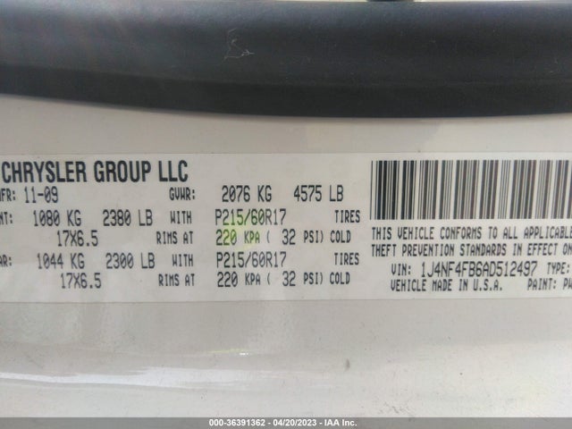 2010 JEEP COMPASS SPORT VIN: 1J4NF4FB6AD512497