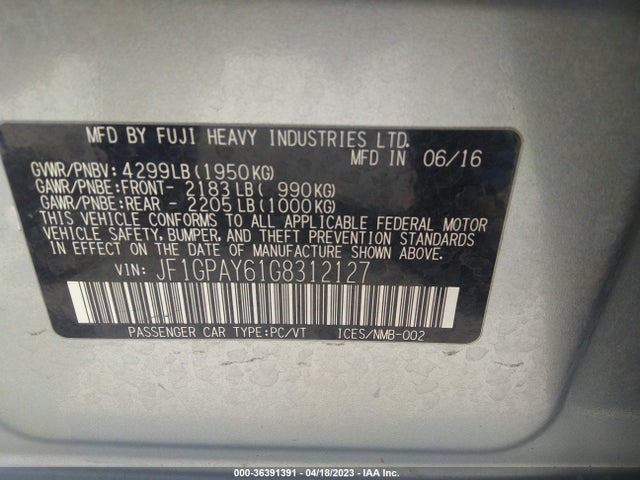 JF1GPAY61G8312127 Subaru Impreza Wagon 2.0i Sport Limited