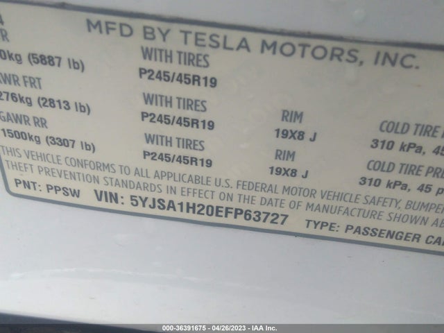 Tesla Model S P85d 2014 5YJSA1H20EFP63727 Image 11