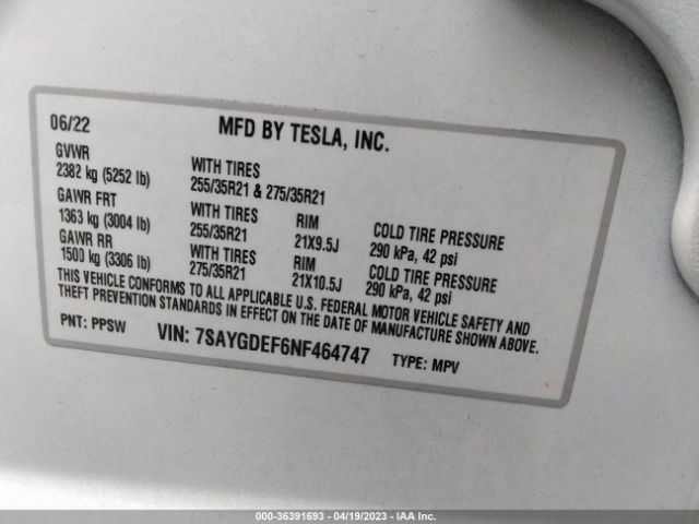 7SAYGDEF6NF464747 Tesla Model Y Performance