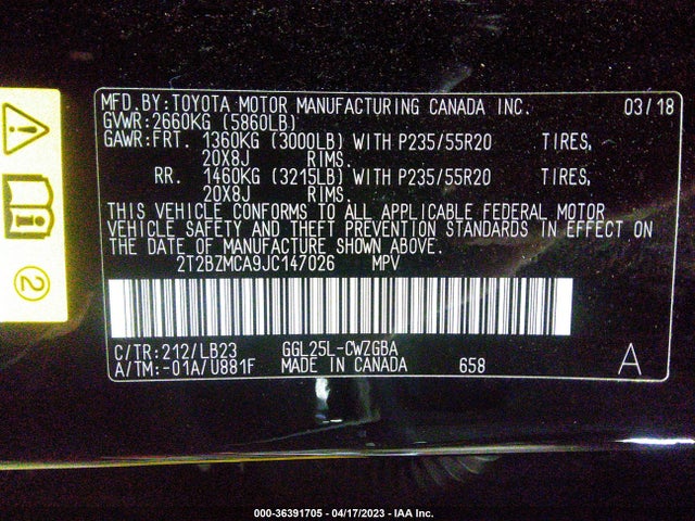 2018 Lexus RX, VIN: 2T2BZMCA9JC147026