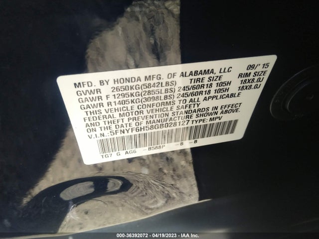 Honda Pilot Ex-l 2016 5FNYF6H58GB028127 Image 10
