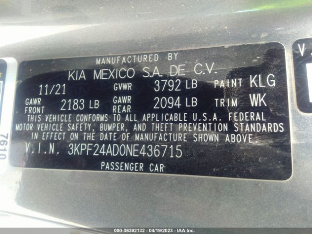 3KPF24AD0NE436715 KIA Forte Lxs