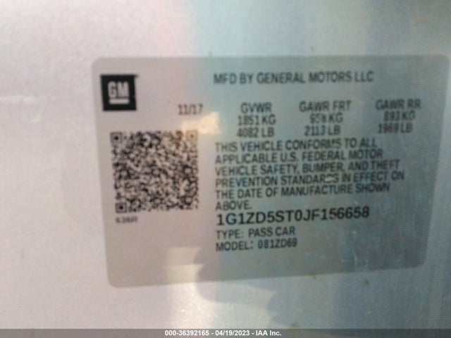 1G1ZD5ST0JF156658 Chevrolet MALIBU LT