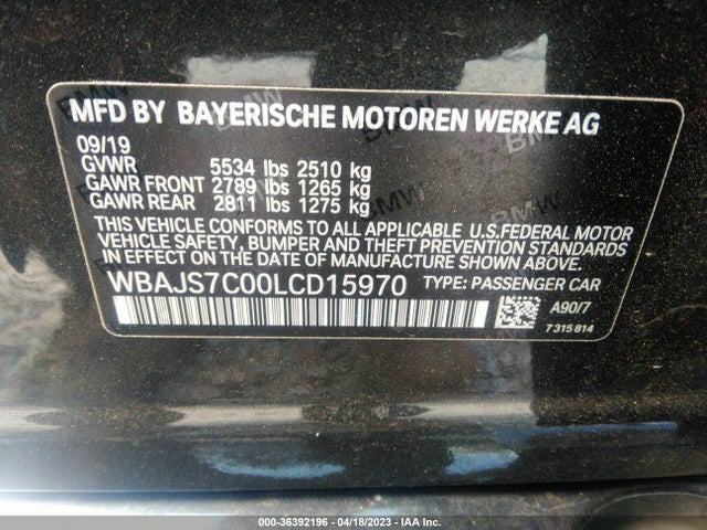 2020 BMW 5 Series, VIN: WBAJS7C00LCD15970