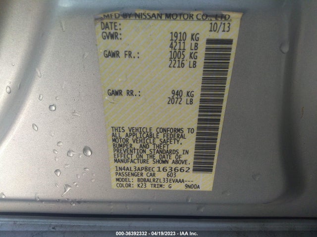 2014 NISSAN ALTIMA 2.5 S VIN: 1N4AL3AP8EC163662